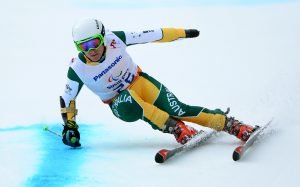 An image of Mitchell Gourley in action while skiing
