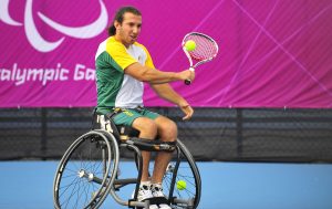 An image of Adam Kellerman in action during wheelchair tennis