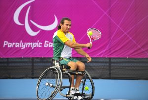An image of Adam Kellerman in action during wheelchair tennis