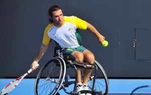 An image of Adam Kellerman in action during wheelchair tennis