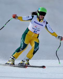 Australian skier Melissa Perrine & guide Andrew Bor / Women's Visually Impaired Downhill Australian Paralympic Team / Day 01 Rosa Khutor Alpine Center Paralympics - 2014 Sochi Russia Winter Games Saturday March 8th 2014 © Sport the library / Jeff Crow
