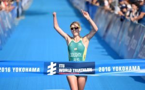 An image of Kate Doughty finishing a race