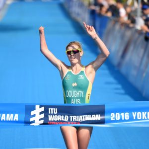 An image of Kate Doughty finishing a race