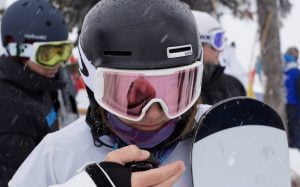 An close-up image of Joany Badenhorst in the skiing gear