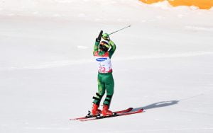 An image of Mitchell Gourley in action while skiing