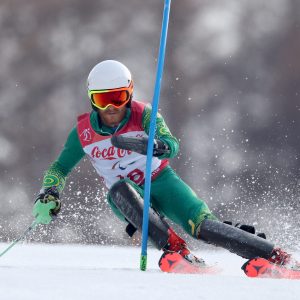 An image of Mitchell Gourley in action while skiing