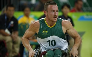 An image of a para-athlete during a game of wheelchair basketball