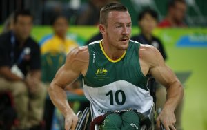 An image of a para-athlete during a game of wheelchair basketball