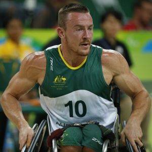 An image of a para-athlete during a game of wheelchair basketball