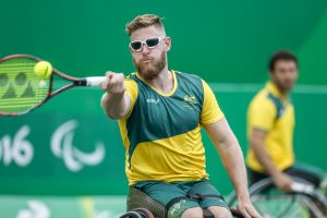 An image of Ben Weekes in action during wheelchair tennis