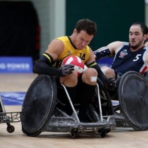 Image of an Australian para-athlete playing wheelchair basketball
