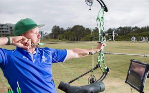 Image of male para-archer Jonathon Milne at training