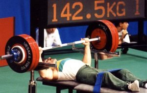 Image of Australian male Paralympic powerlifter Ray Esptein at the Barcelona 1992 Paralympic Games