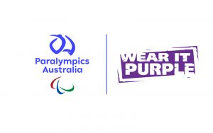 Image of the Paralympics Australia Logo and Wear it Purple logo in a line