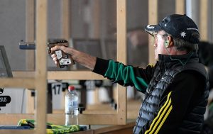 Chris Pitt shooting a 25m sports pistol