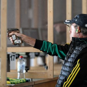 Chris Pitt shooting a 25m sports pistol