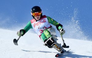 Image of Australian Para-alpine skier Tori Pendergast competing at the PyeongChang Paralympic Games