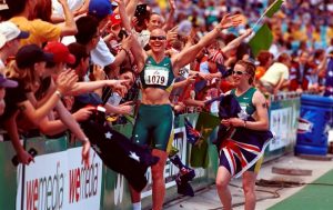 Alison Quinn and Katrina Webb celebrate with crowd after win