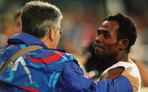 East Timor athlete Alcino Pareira with Sydney 2000 volunteer