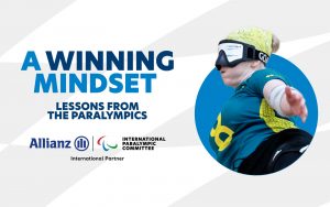 Image featuring Australian Goalball Paralympian Meica Horsburgh. Text on image reads: A winning mindset. Lessons from the Paralympics