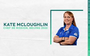 Image of Australian sport administrator Kate McLoughlin. Text on image reads: Kate McLoughlin Chef de Mission, Beijing 2022