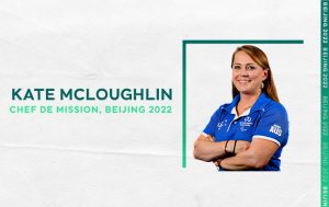 Image of Australian sport administrator Kate McLoughlin. Text on image reads: Kate McLoughlin Chef de Mission, Beijing 2022