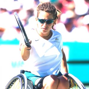Sydney 2000 Paralympian Danni Di Toro playing wheelchair tennis