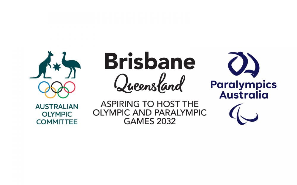 Brisbane 2032 Aspiring Candidature logo alongside Australian Olympic Committee logo and Paralympics Australia logo