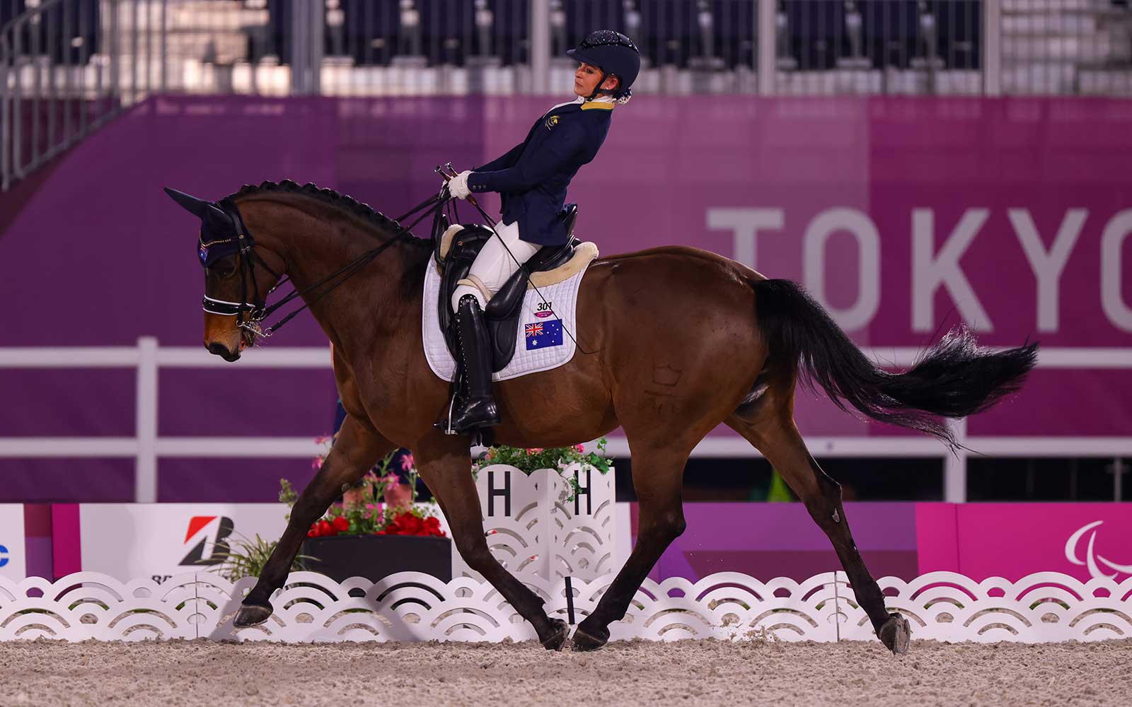 Australia equestrian Emma Booth rides her horse, Zidane