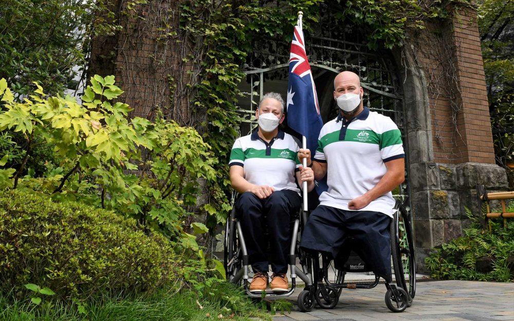 Australian Paralympic flag bearers Danni Di Toro and Ryley Batt