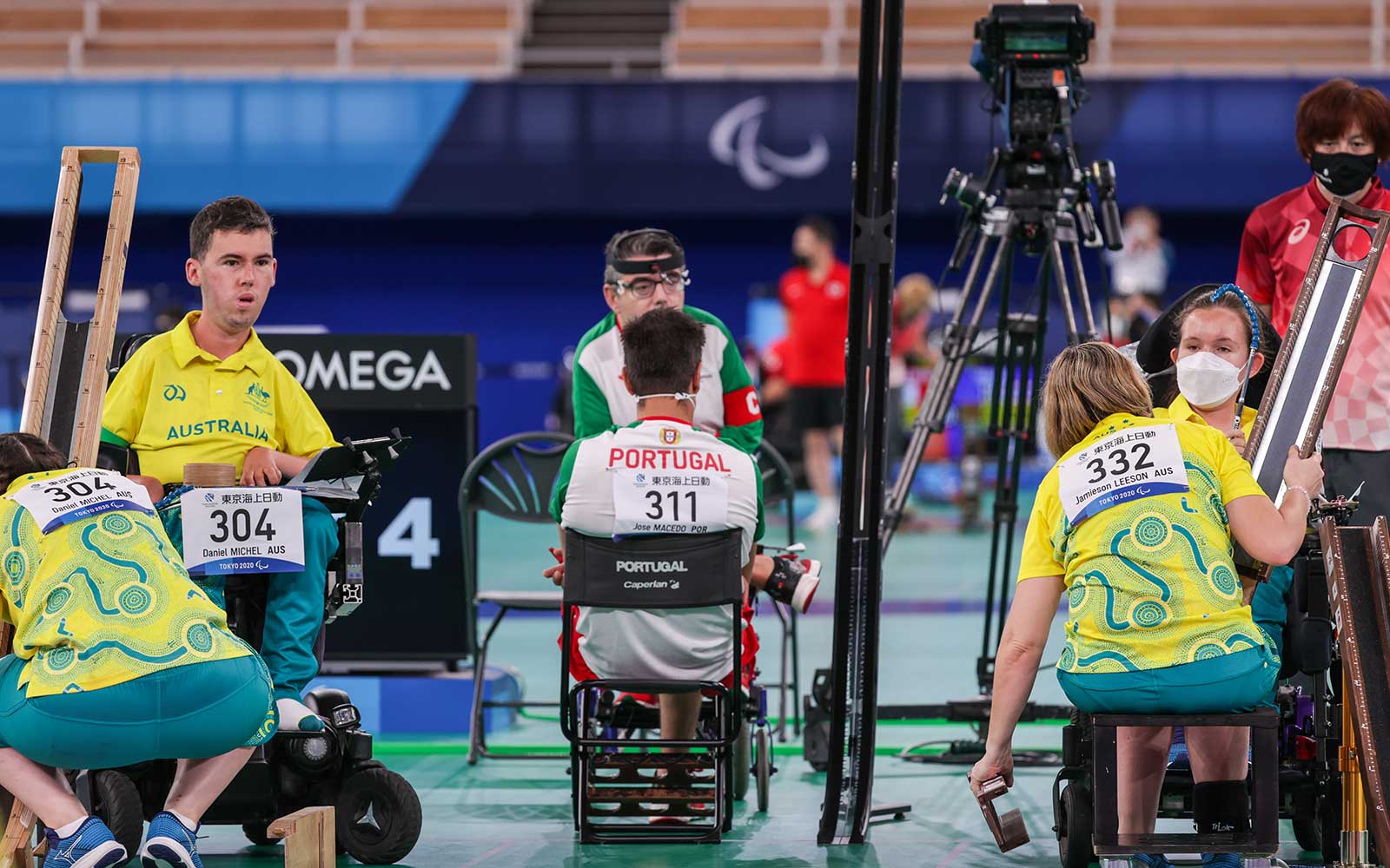 3 Boccia teams – 2 from Australia and 1 from Portugal – are ready to start their match at the Tokyo 2020 Paralympic Games.