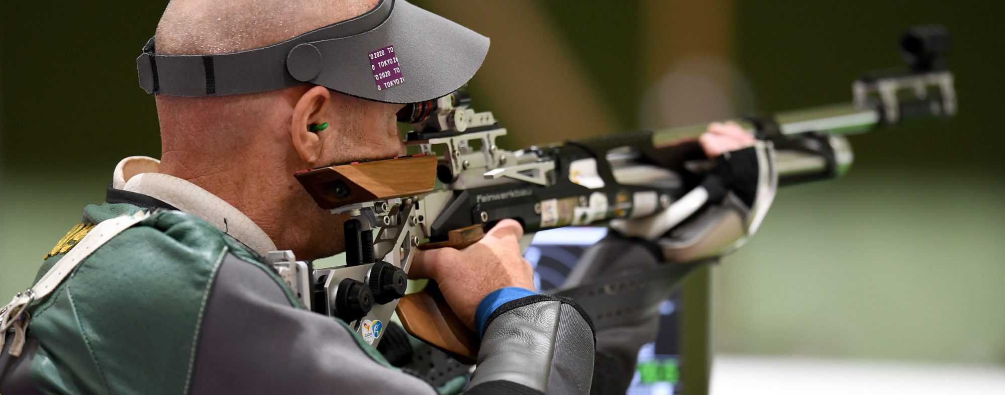 Australia Paralympic shooter Anton Zappelli aims at the target