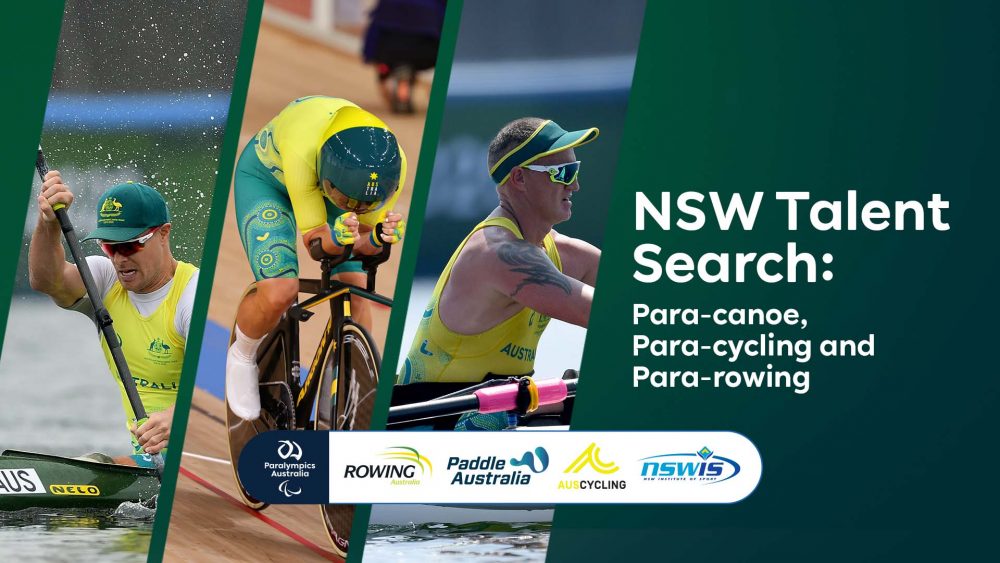 Text on image reads: NSW Talent Search: Para-canoe, Para-cycling, Para-rowing