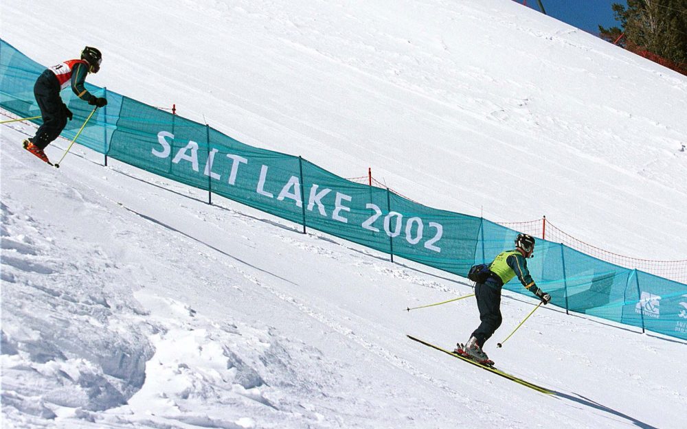 Blind skier Bart Bunting (left) races to Gold in Paralympics led by Guide Nathan Chivers.