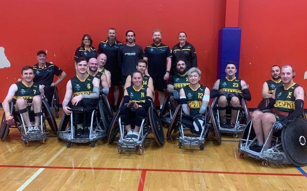A group shot of the Australian Steelers wheelchair rugby team