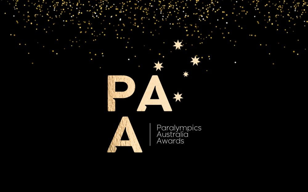 A black background with gold text reading: Paralympics Australia Awards