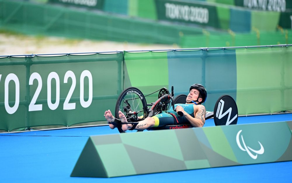 Australian Paralympian Nic Beverage cycling at Tokyo 2020