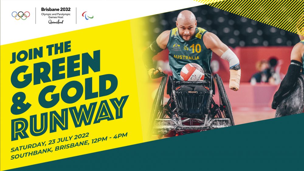 Text on image reads: join the green and gold runway. Start your Brisbane 2032 journey
