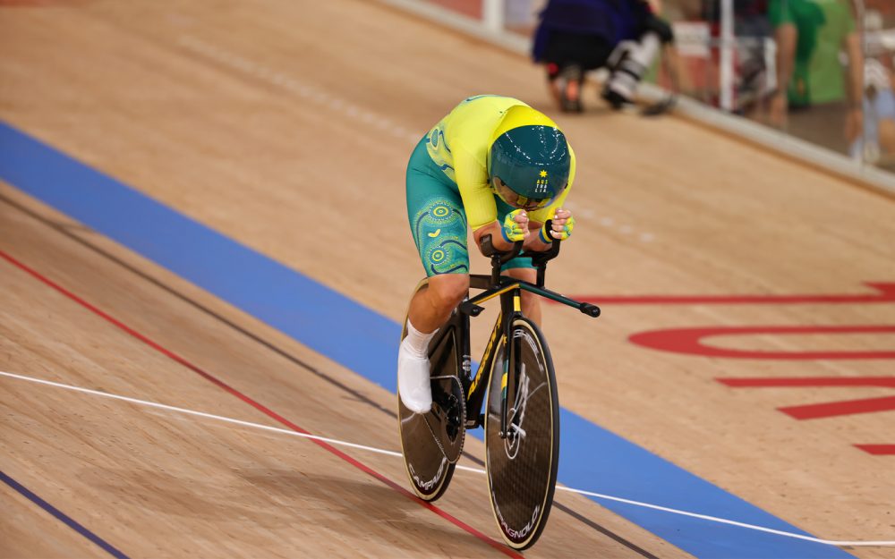 Australian Paralympian Emily Petricola cycling on the track at Tokyo 2020.