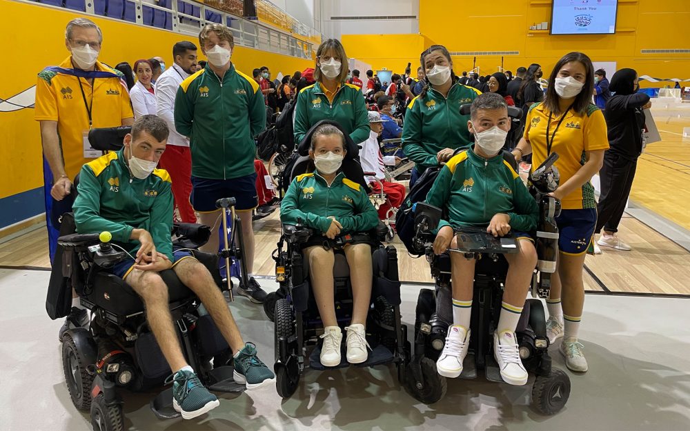 The Australian Boccia team and their ramp assistants in Bahrain.