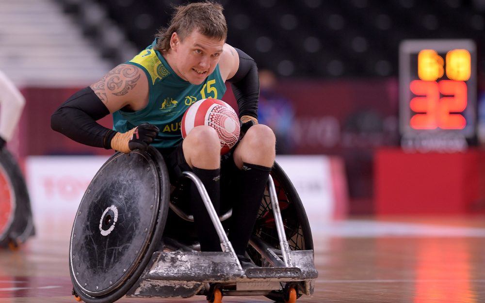 Australian Paralympian Andrew Harrison playing Wheelchair rugby.