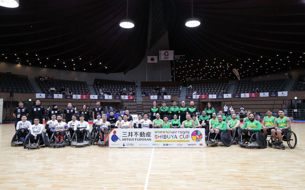 The Australian and Japanese Wheelchair Rugby teams at the Shibuya Cup in Tokyo.