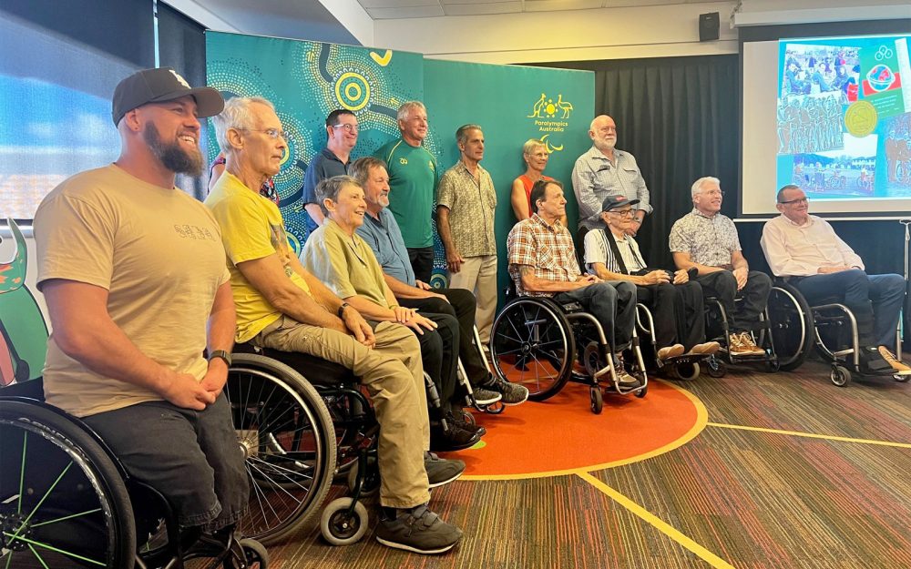 A group photo of Paralympians taken at the Pin Project Ceremony in Brisbane