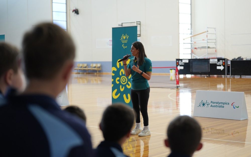 Australian Paralympian Ella Sabljak talks to schools students