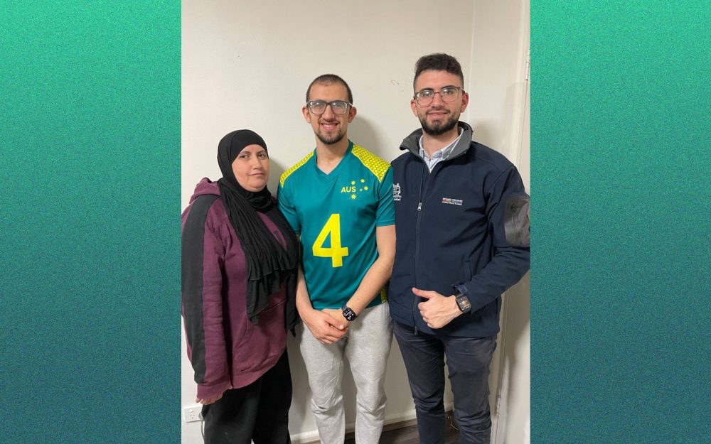 Australian Goalball player Robbie Dunia with his brother and mother.