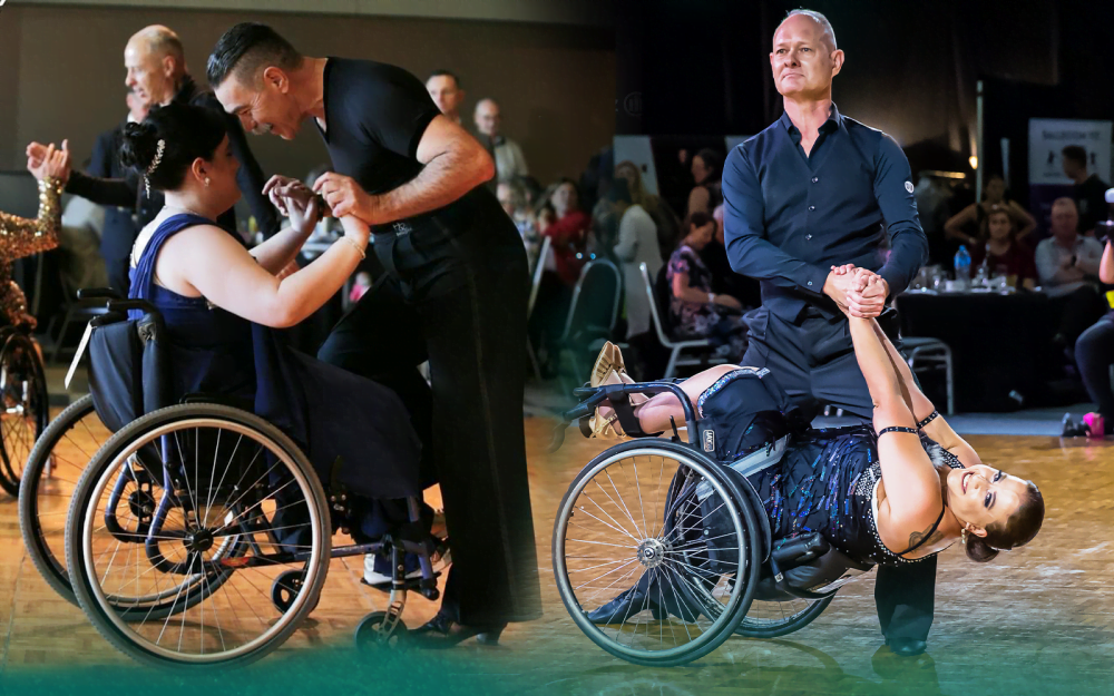 Para-DanceSport athletes Amanda Smith and her dance partner Peter Hegarty and Danielle Stitfall with her dance partner Darryl Davenport. Image credit: Gotcha! KW and Anna Di Vincenzo.
