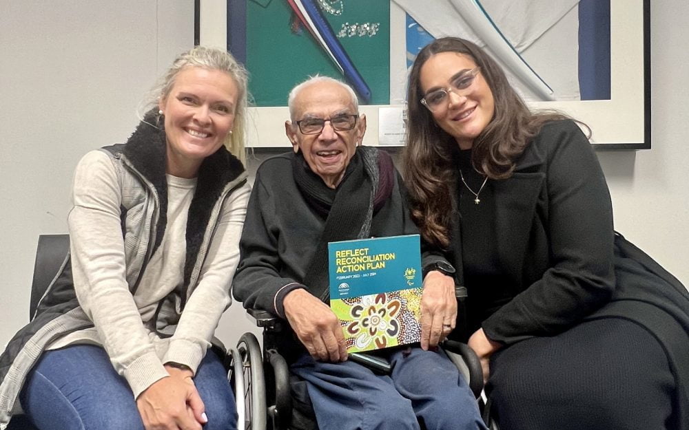 Paralympics Australia CEO Catherine, Australian Paralympian Uncle Kevin Coombs, and Paralympics Australia RAP Coordinator Grace Sarra