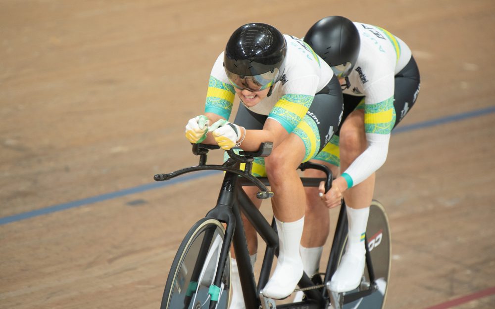 Australian cyclist Jess Gallagher cycling tandem with her guide Caitlin Ward.