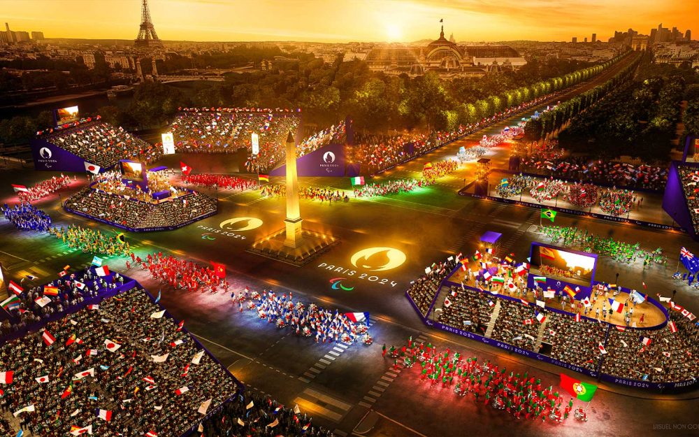 An artist's impression of the opening ceremony of the Paris 2024 Paralympic Games.