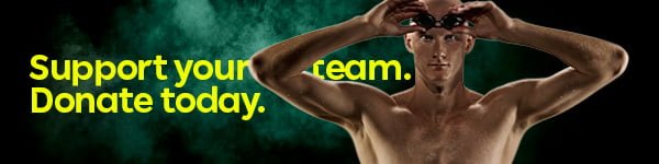 Text reads: Support your team. Donate today. On the right is Australian Para-swimmer Rowan Crothers